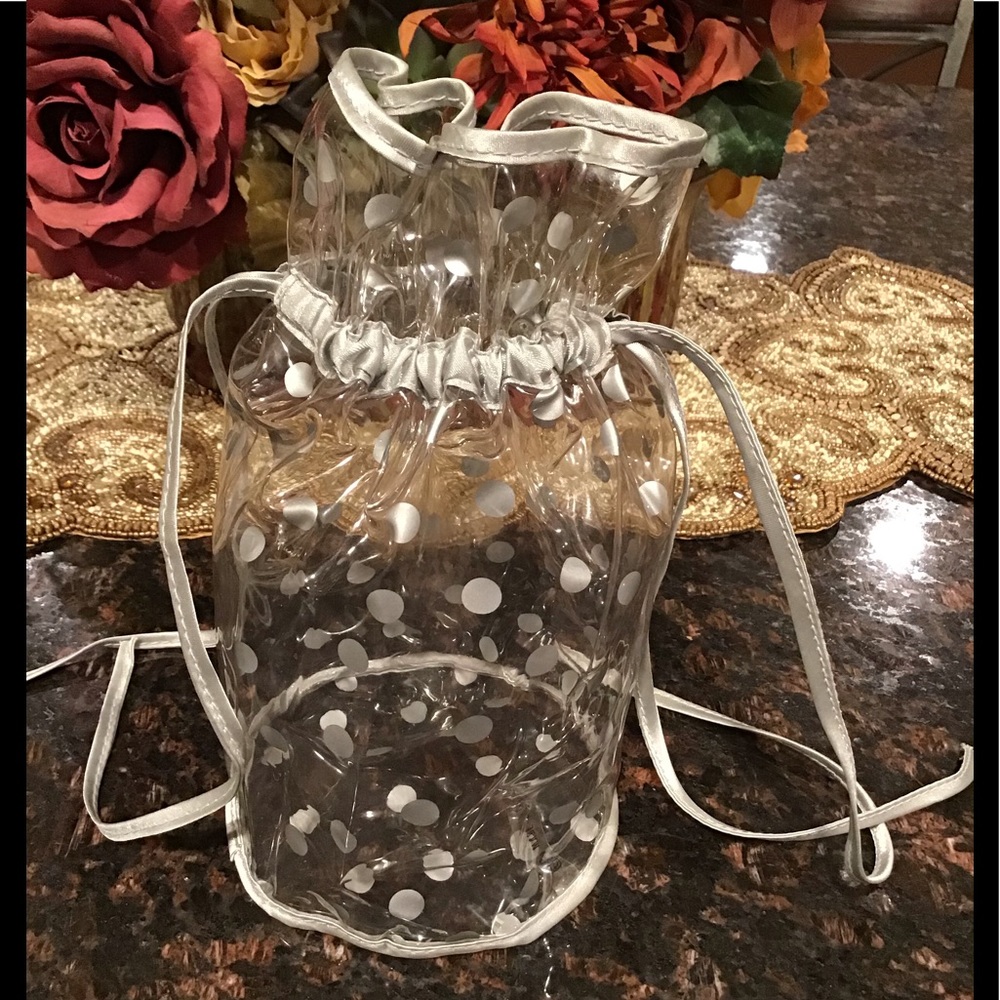 Clear Silver Poker Dot Plastic Drawstring Cylinde… - image 6
